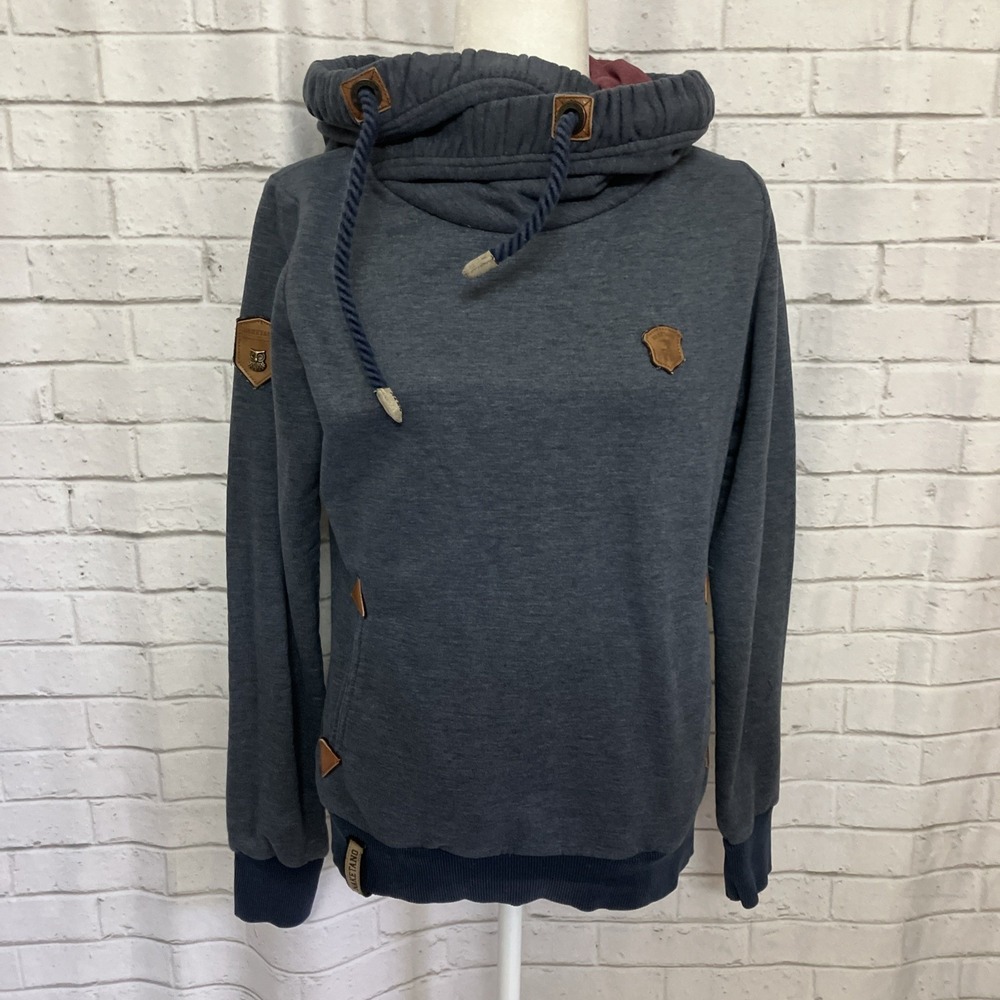 Naketano Navy & Maroon Cowl Neck Hoodie Women's Medium